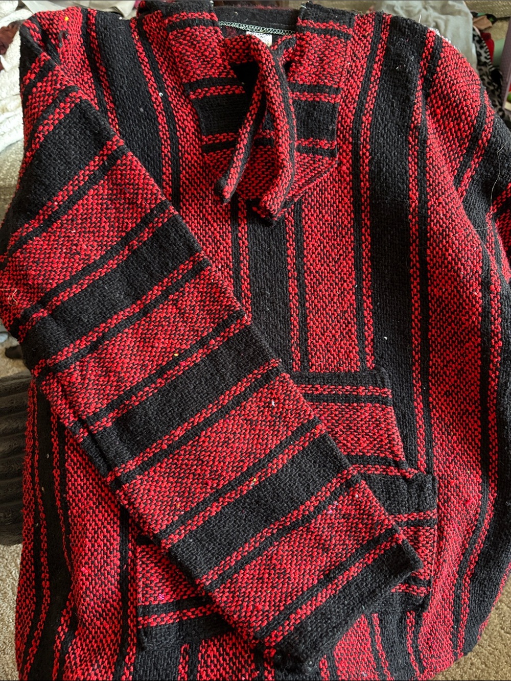Men's V-Neck Knit Sweater in Red and Black - Casual Pullover